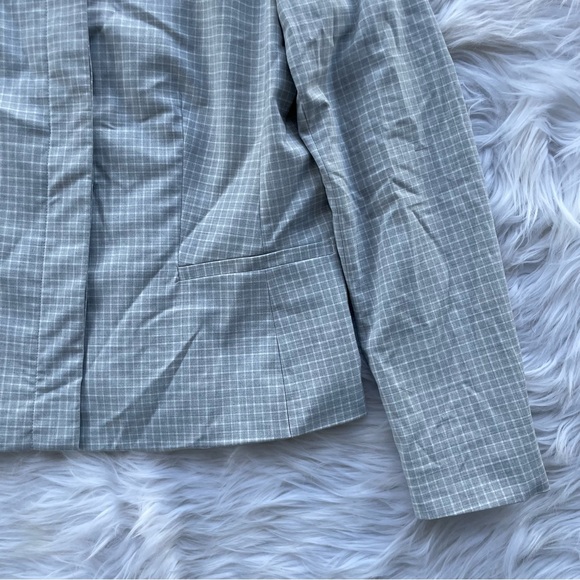 Ann Taylor light gray Crewneck jacket in graphic check - Picture 4 of 11